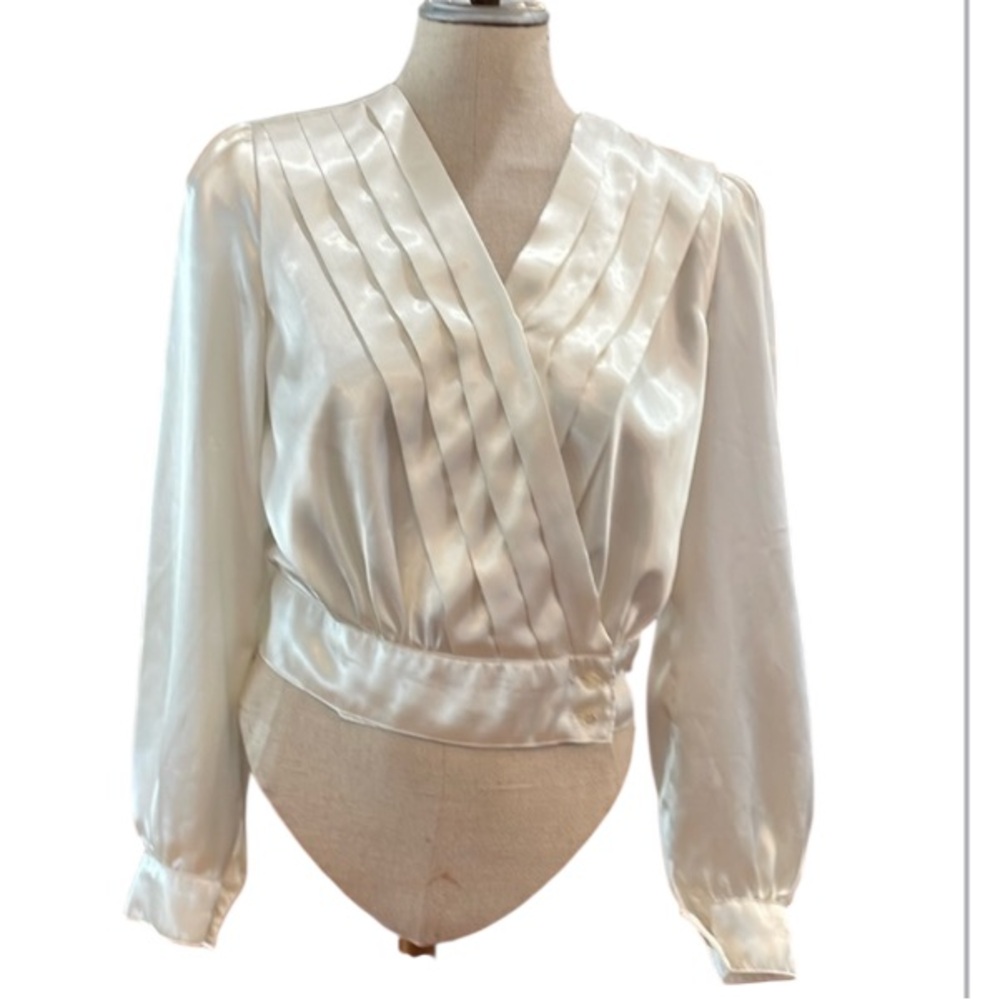Vintage Custom Elegant formal blouse long puffy sleeve pleated shoulder pads S